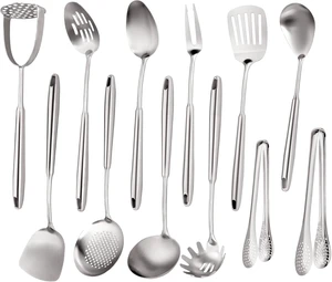 Stainless Steel Kitchen Utensils Set 18 10 Stainless Steel Cooking Utensils Set - 12 PCS Large Metal Cooking Utensil Tools Set Stainless Steel Kitchen Utensils Set 18 10 Stainless Steel Cooking Utensils Set - 12 PCS Large Metal Cooking Utensil Tools Set