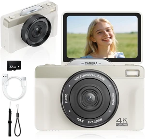 4K Digital Camera for Photography, 2026 Latest 64MP Autofocus WiFi Vlogging Camera for YouTube, 3'' 180° Flip Screen Compact Travel Cameras for Beginners with 16X Zoom, 32GB TF Card, Flash (White) 4K Digital Camera for Photography, 2026 Latest 64MP Autofocus WiFi Vlogging Camera for YouTube, 3'' 180° Flip Screen Compact Travel Cameras for Beginners with 16X Zoom, 32GB TF Card, Flash (White)
