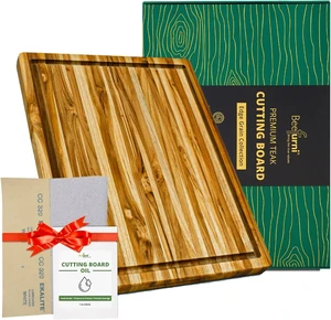 Teak Wood Cutting Board with Juice Groove (20x15x1.25", M) Teak Wood Cutting Board with Juice Groove (20x15x1.25", M)