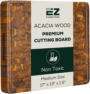 Medium (M) Acacia End Grain Cutting Board, Reversible, Knife-Friendly Charcuterie Wood Cutting Board with Juice Groove & Handles, Non-Toxic, Gift Box Included (17"x13"x1.5") Medium (M) Acacia End Grain Cutting Board, Reversible, Knife-Friendly Charcuterie Wood Cutting Board with Juice Groove & Handles, Non-Toxic, Gift Box Included (17"x13"x1.5")