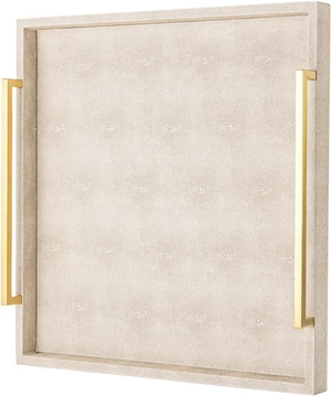 Large Ottoman Tray for Coffee Table,Square Shagreen Leather Decorative Tray with Gold Handles for Living Room Decor Large Ottoman Tray for Coffee Table,Square Shagreen Leather Decorative Tray with Gold Handles for Living Room Decor