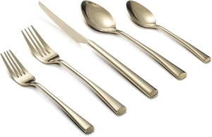 Bailey Champagne Gold 20-Piece Forged Stainless Steel Flatware Set Cutlery Set, Service for 4, Silver Finish, Dishwasher Safe Bailey Champagne Gold 20-Piece Forged Stainless Steel Flatware Set Cutlery Set, Service for 4, Silver Finish, Dishwasher Safe