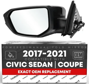 Driver Side Mirror Replacement - Compatible with 2017-2021 Honda Civic Sedan, 17-21 Honda Civic Coupe - Powered Adjustment, Manual Fold, Flat Glass - Smooth Black, 4H3P - OEM 76258TBAA021ZA, HO1320314 Driver Side Mirror Replacement - Compatible with 2017-2021 Honda Civic Sedan, 17-21 Honda Civic Coupe - Powered Adjustment, Manual Fold, Flat Glass - Smooth Black, 4H3P - OEM 76258TBAA021ZA, HO1320314