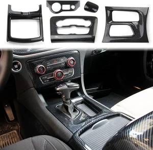 Carbon Fiber Central Control AC Gear Shift Cup Holder Headlight Switch Button Panel Cover Trim 5pcs for Dodge Charger 2015-2022 Carbon Fiber Central Control AC Gear Shift Cup Holder Headlight Switch Button Panel Cover Trim 5pcs for Dodge Charger 2015-2022