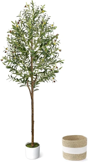 6FT Artificial Olive Tree Indoor Tall Faux with Planter&Basket 6FT Artificial Olive Tree Indoor Tall Faux with Planter&Basket