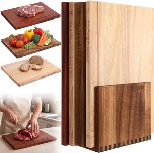 Book Cutting Board Set of 4 with Holder, Acacia Rubberwood Ebony Book Cutting Board Set of 4 with Holder, Acacia Rubberwood Ebony