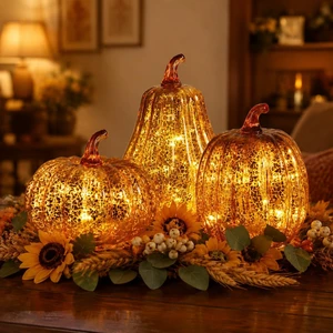 Mercury Glass Pumpkin Light, Fall Harvest Thanksgiving Halloween Decor Mercury Glass Pumpkin Light, Fall Harvest Thanksgiving Halloween Decor