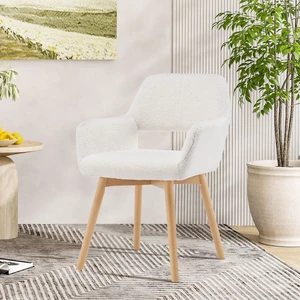 Desk Chair No Wheels Vanity Chair Makeup Chair Comfy Accent Chair for Living Dining Room Bedroom Home Office Mid Century Modern Upholstered Armchair Sofa with Wood Legs (Wool White, 1) Desk Chair No Wheels Vanity Chair Makeup Chair Comfy Accent Chair for Living Dining Room Bedroom Home Office Mid Century Modern Upholstered Armchair Sofa with Wood Legs (Wool White, 1)