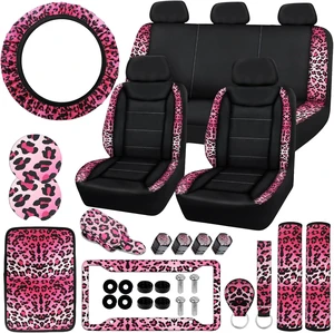 23 Pcs Car Seat Cover Full Set for Women,Universal Car Seat Cover, Print Printing Car Steering Wheel Cover Center Console Armrest,Sunglass Holder Accessories Full SUV (Pink Leopard Print) 23 Pcs Car Seat Cover Full Set for Women,Universal Car Seat Cover, Print Printing Car Steering Wheel Cover Center Console Armrest,Sunglass Holder Accessories Full SUV (Pink Leopard Print)