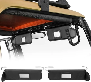 Sun Visor Driver & Passenger Side Kit for 1972-1995 Jeep CJ-5 CJ-6 CJ-7 CJ-8 Wrangler YJ, Left & Right Replacement Sunvisors Adjustable Rotation with Built-in Mirrors - Pack of 2 Sun Visor Driver & Passenger Side Kit for 1972-1995 Jeep CJ-5 CJ-6 CJ-7 CJ-8 Wrangler YJ, Left & Right Replacement Sunvisors Adjustable Rotation with Built-in Mirrors - Pack of 2