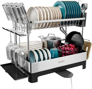 2 Tier Dish Drying Rack, Extra Large Dish Rack, Multifunctional Large Dish Drainers for Kitchen Counter, 304 Stainless Steel Kitchen Drying Rack, Bowl Drying Rack, Extendable Drain Spout, Black 2 Tier Dish Drying Rack, Extra Large Dish Rack, Multifunctional Large Dish Drainers for Kitchen Counter, 304 Stainless Steel Kitchen Drying Rack, Bowl Drying Rack, Extendable Drain Spout, Black