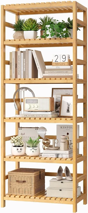 6-Tier Bamboo Shelf with Adjustable Shelves, Bamboo Kitchen Cabinet 6-Tier Bamboo Shelf with Adjustable Shelves, Bamboo Kitchen Cabinet