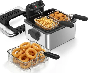 Electric Deep Fryer with 3 Baskets, 4.75QT Stainless Steel Countertop Electric Deep Fryer with 3 Baskets, 4.75QT Stainless Steel Countertop