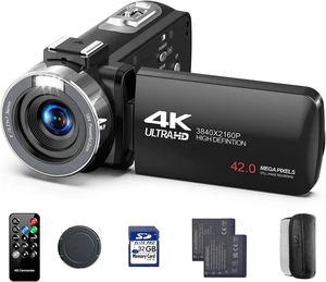 4K Video Camera Camcorder, 42MP Vlogging Camera for YouTube with 32GB SD Card, 2 Batteries, 3" 270° Rotating Screen, 18X Digital Zoom, Remote Control, Webcam for Live Streaming 4K Video Camera Camcorder, 42MP Vlogging Camera for YouTube with 32GB SD Card, 2 Batteries, 3" 270° Rotating Screen, 18X Digital Zoom, Remote Control, Webcam for Live Streaming