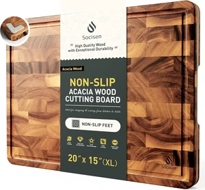 Large End Grain Cutting Board for Kitchen with Non-slip Feet, Acacia Wood Large End Grain Cutting Board for Kitchen with Non-slip Feet, Acacia Wood