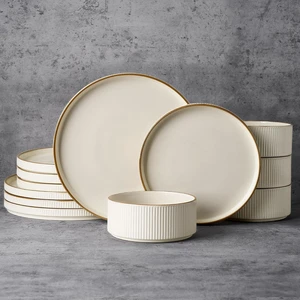 Plates and Bowls Set with Rim, Stoneware Dinnerware Sets for 4 Plates and Bowls Set with Rim, Stoneware Dinnerware Sets for 4