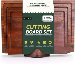 3-Piece 100% Natural Solid Walnut Cutting Boards, Chopping Blocks with Anti-Slip Stand, Deep Juice Channel & Recessed Handles, Ideal for Meat & Vegetable Prep, Perfect Gifts for Home Cooks 3-Piece 100% Natural Solid Walnut Cutting Boards, Chopping Blocks with Anti-Slip Stand, Deep Juice Channel & Recessed Handles, Ideal for Meat & Vegetable Prep, Perfect Gifts for Home Cooks