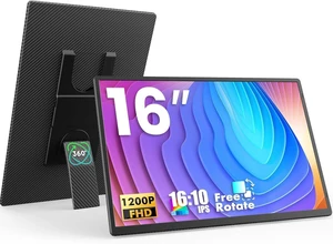Portable Monitor, 16 Inch FHD 1200P, Horizontal/Vertical Monitor, Plug & Play, Built-in Speakers, Travel Monitor for Laptop with Premium Smart Cover Portable Monitor, 16 Inch FHD 1200P, Horizontal/Vertical Monitor, Plug & Play, Built-in Speakers, Travel Monitor for Laptop with Premium Smart Cover