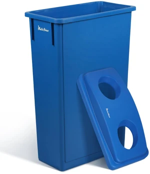 23 Gallon Slim Trash Can with Recycling Lid for Bottles and Cans, Blue Commercial Rectangular Garbage Can, Waste Bin for Home Kitchen Office Cabinet 23 Gallon Slim Trash Can with Recycling Lid for Bottles and Cans, Blue Commercial Rectangular Garbage Can, Waste Bin for Home Kitchen Office Cabinet