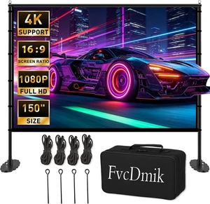 150 inch Projector Screen with Stand, 16:9 4K HD Portable Outdoor Movie Screen, Wrinkle-Free Foldable Indoor Projection Screen with Carry Bag & Ground Nails for Backyard Cinema Home Theater 150 inch Projector Screen with Stand, 16:9 4K HD Portable Outdoor Movie Screen, Wrinkle-Free Foldable Indoor Projection Screen with Carry Bag & Ground Nails for Backyard Cinema Home Theater
