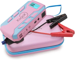 Pink Portable Car Battery Jump Starter Kit with Jumper Cables, LED Light and Case; 12V Jump Start Battery Pack; Portable Battery Charger for USB/USB-C Devices Pink Portable Car Battery Jump Starter Kit with Jumper Cables, LED Light and Case; 12V Jump Start Battery Pack; Portable Battery Charger for USB/USB-C Devices