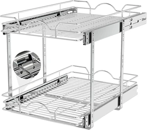 2 Tier Pull Out Cabinet Organizer (14" W x 21" D), Pull Out Drawers for Kitchen Cabinets, Pull Out Shelves for Base Cabinet Organization in Kitchen Bathroom Pantry, Chrome Finish 2 Tier Pull Out Cabinet Organizer (14" W x 21" D), Pull Out Drawers for Kitchen Cabinets, Pull Out Shelves for Base Cabinet Organization in Kitchen Bathroom Pantry, Chrome Finish