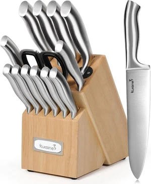 Premium Sharp Knife Set Carbon Steel Forged,Ergonomic Handle Knife Block Set,Kitchen Block Knife Set,Chef Knife Set Built-in Sharpener(Silver Pro, 15PCS) Premium Sharp Knife Set Carbon Steel Forged,Ergonomic Handle Knife Block Set,Kitchen Block Knife Set,Chef Knife Set Built-in Sharpener(Silver Pro, 15PCS)