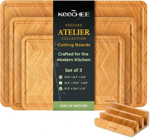 Bamboo Cutting Board, Reversible Wood Cutting Boards for Kitchen with Juice Grooves, Atelier Collection Handcrafted Large Serving Tray, Luxury Housewarming Wedding Gifts for New Home Bamboo Cutting Board, Reversible Wood Cutting Boards for Kitchen with Juice Grooves, Atelier Collection Handcrafted Large Serving Tray, Luxury Housewarming Wedding Gifts for New Home