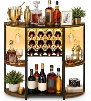 Wine Bar Cart with LED Lights, Mini Wine Rack with Storage and Glass Holder, Small Home Bar Cart for Liquor, 3-Tier Bar Table for Kitchen, Dining Room, Living Room, Rustic Brown Wine Bar Cart with LED Lights, Mini Wine Rack with Storage and Glass Holder, Small Home Bar Cart for Liquor, 3-Tier Bar Table for Kitchen, Dining Room, Living Room, Rustic Brown