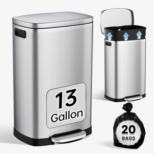 Kitchen Trash Can with Lid 13 Gal Stainless Steel Pedal Garbage Can Kitchen Trash Can with Lid 13 Gal Stainless Steel Pedal Garbage Can