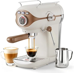 Espresso Machine, Compact Espresso Maker with Milk Frother, White Espresso Machine, Compact Espresso Maker with Milk Frother, White