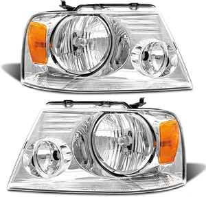 Headlight Assembly for 2004-2008 Ford F150 Pickup 2006-2008 Lincoln Mark LT Clear Lens Chrome Housing Amber Reflector Replacement W/O Bulbs Headlight Assembly for 2004-2008 Ford F150 Pickup 2006-2008 Lincoln Mark LT Clear Lens Chrome Housing Amber Reflector Replacement W/O Bulbs