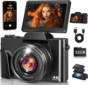 4K Digital Camera WiFi 180° Flip Screen Autofocus 64MP 16X Zoom, Black 4K Digital Camera WiFi 180° Flip Screen Autofocus 64MP 16X Zoom, Black