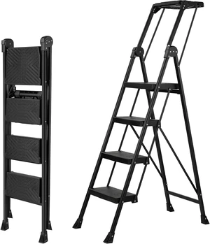 4 Step Ladder, Heavy Duty Steel with Foldable Handrail & Tool Tray 4 Step Ladder, Heavy Duty Steel with Foldable Handrail & Tool Tray
