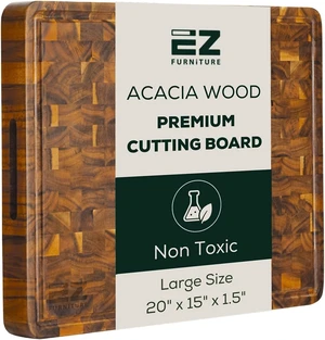 Large (L) Acacia End Grain Cutting Board, Reversible, Knife-Friendly Charcuterie Butcher Block with Juice Groove & Handles, Non-Toxic, Gift Box Included (20" x 15" x 1.5") Large (L) Acacia End Grain Cutting Board, Reversible, Knife-Friendly Charcuterie Butcher Block with Juice Groove & Handles, Non-Toxic, Gift Box Included (20" x 15" x 1.5")