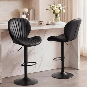 Bar Stools Set of 2, Modern Swivel Adjustable Bar Chairs, Faux Leather Upholstered Counter Height Bar Stools with Backrest, Comfort Barstools for Kitchen Island, Home Bar, Black Bar Stools Set of 2, Modern Swivel Adjustable Bar Chairs, Faux Leather Upholstered Counter Height Bar Stools with Backrest, Comfort Barstools for Kitchen Island, Home Bar, Black