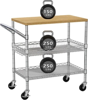 3 Tier Rolling Kitchen Carts on Wheels with Storage,650Lbs Heavy Duty Utility Carts with Wheels,Kitchen Island with Wood Tabletop,Metal Serving Rolling Cart for Small Appliance Food Cart,Wood+Metal 3 Tier Rolling Kitchen Carts on Wheels with Storage,650Lbs Heavy Duty Utility Carts with Wheels,Kitchen Island with Wood Tabletop,Metal Serving Rolling Cart for Small Appliance Food Cart,Wood+Metal