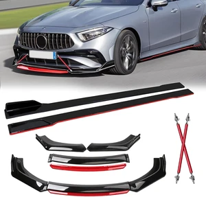Front Bumper Lip Chin Spoiler Splitter Diffuser, Glossy Black w/Red Front Bumper Lip Chin Spoiler Splitter Diffuser, Glossy Black w/Red