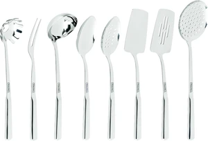 Kitchen Utensils Set, 8 Piece Stainless Steel Cooking Utensil Set, Includes Spatulas, Spoons, Pasta Fork, Deep Ladle, Meat Fork, and Skimmer, Silver Kitchen Utensils Set, 8 Piece Stainless Steel Cooking Utensil Set, Includes Spatulas, Spoons, Pasta Fork, Deep Ladle, Meat Fork, and Skimmer, Silver