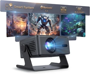 Smart Projector with WiFi and Bluetooth, Native 1080P 4K Support Electronic Focus & Keystone Portable Movie Projector for Bedroom Ceiling Theater, 180°Rotation Proyector for Phone/Laptop/HDMI Smart Projector with WiFi and Bluetooth, Native 1080P 4K Support Electronic Focus & Keystone Portable Movie Projector for Bedroom Ceiling Theater, 180°Rotation Proyector for Phone/Laptop/HDMI