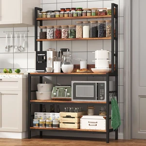 Kitchen Bakers Rack with Storage Shelves,5-Tier Free Standing Storage Shelf Rack with Hooks,Industrial Microwave Stand Shelf for Dining Room Kitchen Bakers Rack with Storage Shelves,5-Tier Free Standing Storage Shelf Rack with Hooks,Industrial Microwave Stand Shelf for Dining Room