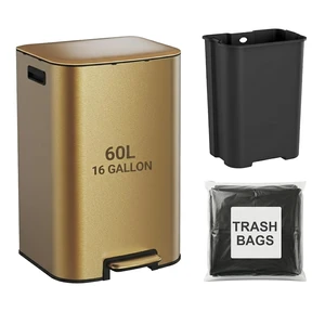 Kitchen Trash Can with Lid 16 Gal Stainless Steel Pedal Garbage Can Kitchen Trash Can with Lid 16 Gal Stainless Steel Pedal Garbage Can