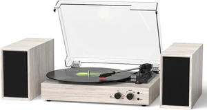 Vinyl Record Player with 2 External Speakers, PC Recording, Oak Vinyl Record Player with 2 External Speakers, PC Recording, Oak
