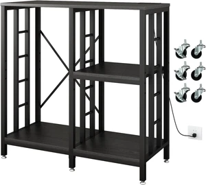 Adjustable Kitchen Bakers Rack with Power Outlet,4-Tier Microwave Stand Kitchen Cart,Mini Fridge Stand with Storage,Bar Cabinet,Suitable for Office,Coffee Bar,Living Room,Patio, Black Adjustable Kitchen Bakers Rack with Power Outlet,4-Tier Microwave Stand Kitchen Cart,Mini Fridge Stand with Storage,Bar Cabinet,Suitable for Office,Coffee Bar,Living Room,Patio, Black