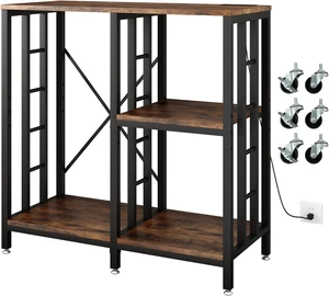 Adjustable Kitchen Bakers Rack with Power Outlet,4-Tier Microwave Stand Kitchen Cart,Mini Fridge Stand with Storage,Bar Cabinet,Suitable for Office,Coffee Bar,Living Room,Patio,Rustic Brown Adjustable Kitchen Bakers Rack with Power Outlet,4-Tier Microwave Stand Kitchen Cart,Mini Fridge Stand with Storage,Bar Cabinet,Suitable for Office,Coffee Bar,Living Room,Patio,Rustic Brown