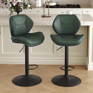 Swivel Bar Stools Set of 2, Double-Layer Filled Upholstered Bar Stools with Back, Adjustable Height Barstools, Faux Leather for Kitchen Island (Green) Swivel Bar Stools Set of 2, Double-Layer Filled Upholstered Bar Stools with Back, Adjustable Height Barstools, Faux Leather for Kitchen Island (Green)