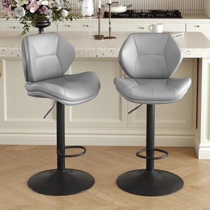 Swivel Bar Stools Set of 2, Double-Layer Filled Upholstered Bar Stools with Back, Adjustable Height Barstools, Faux Leather for Kitchen Island (Light Grey) Swivel Bar Stools Set of 2, Double-Layer Filled Upholstered Bar Stools with Back, Adjustable Height Barstools, Faux Leather for Kitchen Island (Light Grey)