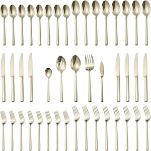 Potter Champagne Gold 45-Piece Forged Silverware Set with Utensil-Serving Set, Service for 8, Stainless Steel Flatware Set, Modern Design with Mirror Finish, Ideal for Home, Kitchen, Party Potter Champagne Gold 45-Piece Forged Silverware Set with Utensil-Serving Set, Service for 8, Stainless Steel Flatware Set, Modern Design with Mirror Finish, Ideal for Home, Kitchen, Party