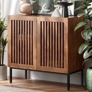 Storage Cabinet, Modern Coffee Bar with Adjustable Shelf and Metal Base, 32 Inch Wood Multifunctional Console Table for Kitchen, Living Room, Entryway, Brown Storage Cabinet, Modern Coffee Bar with Adjustable Shelf and Metal Base, 32 Inch Wood Multifunctional Console Table for Kitchen, Living Room, Entryway, Brown