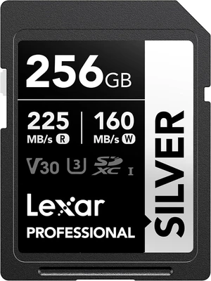 256GB Silver SD Memory Card, 225MB/s Read, 4K, V30, U3, UHS-I 256GB Silver SD Memory Card, 225MB/s Read, 4K, V30, U3, UHS-I